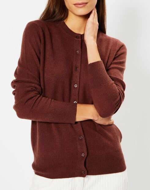 Cardigan 100% Cachemire Zacao col rond marron