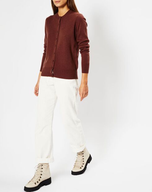 Cardigan 100% Cachemire Zacao col rond marron