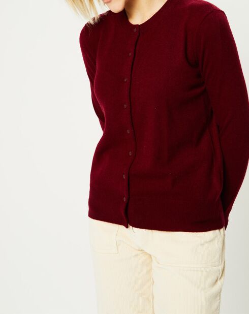Cardigan 100% Cachemire Zacao col rond rouge foncé