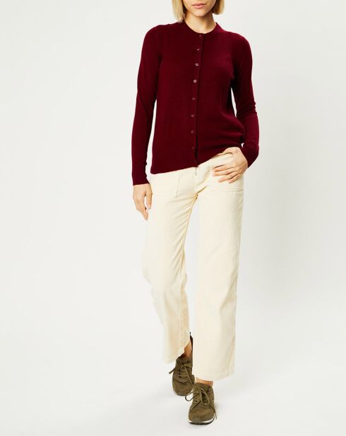 Cardigan 100% Cachemire Zacao col rond rouge foncé