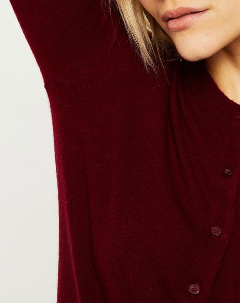 Cardigan 100% Cachemire Zacao col rond rouge foncé