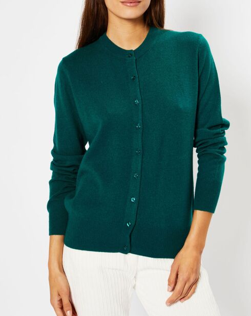 Cardigan 100% Cachemire Zacao col rond vert foncé