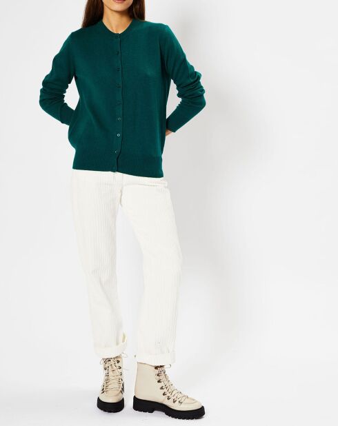 Cardigan 100% Cachemire Zacao col rond vert foncé