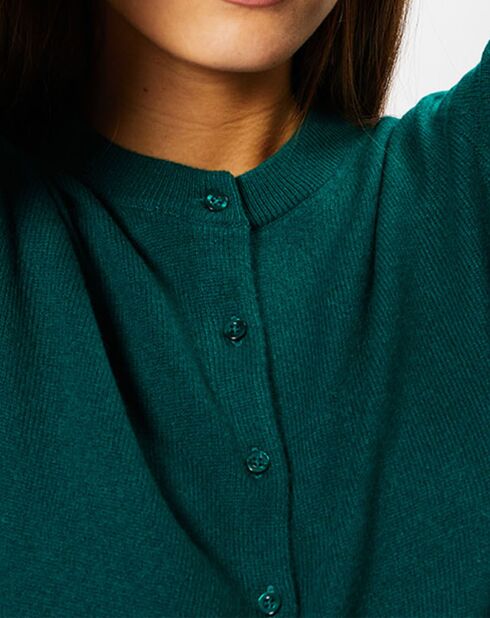 Cardigan 100% Cachemire Zacao col rond vert foncé