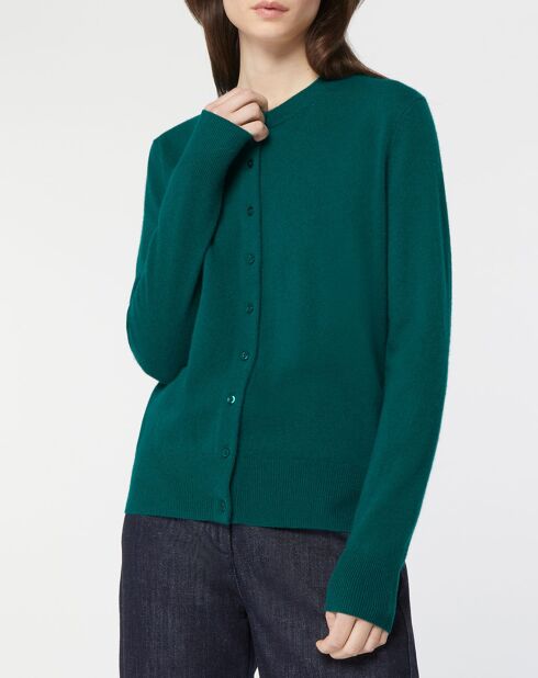 Cardigan 100% Cachemire Zacao col rond vert foncé