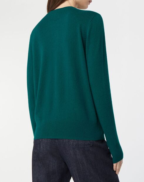 Cardigan 100% Cachemire Zacao col rond vert foncé