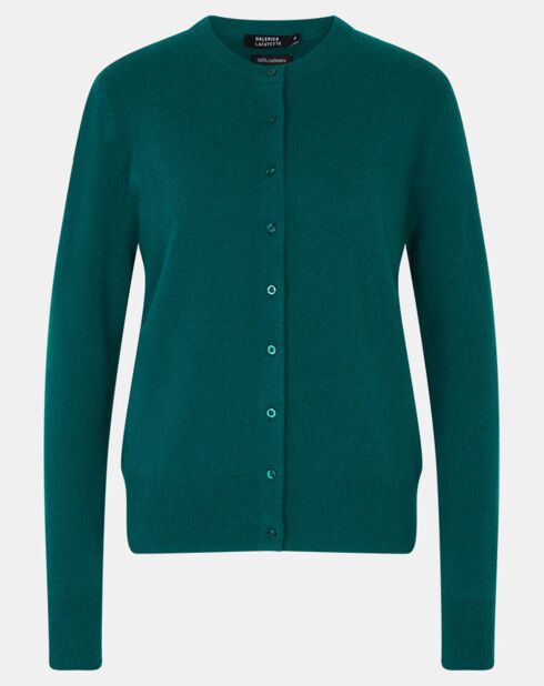 Cardigan 100% Cachemire Zacao col rond vert foncé