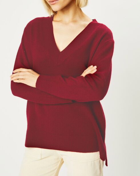 Pull 100% Cachemire Zoé col V profond rouge foncé