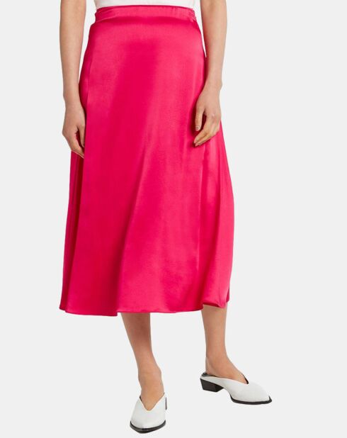 Jupe midi 100% Soie Zazie rose fuchsia