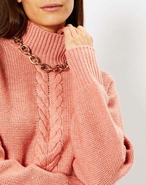 Pull en Laine & Cachemire Zephyr torsade col montant rose