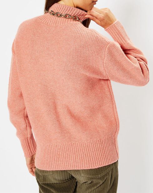 Pull en Laine & Cachemire Zephyr torsade col montant rose