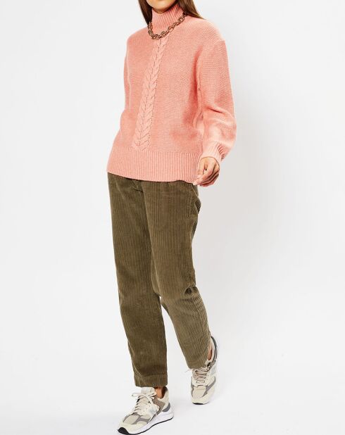 Pull en Laine & Cachemire Zephyr torsade col montant rose