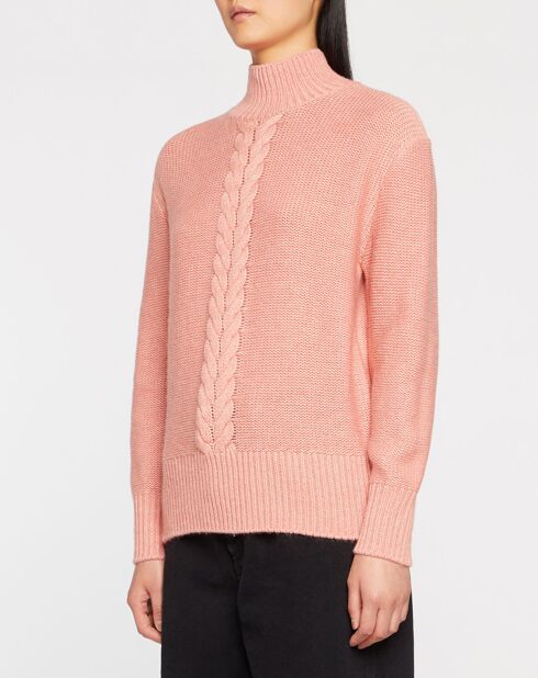 Pull en Laine & Cachemire Zephyr torsade col montant rose