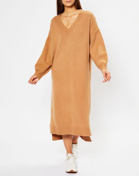 Robe pull en Laine & Cachemire Divine col V camel