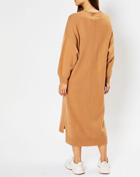 Robe pull en Laine & Cachemire Divine col V camel
