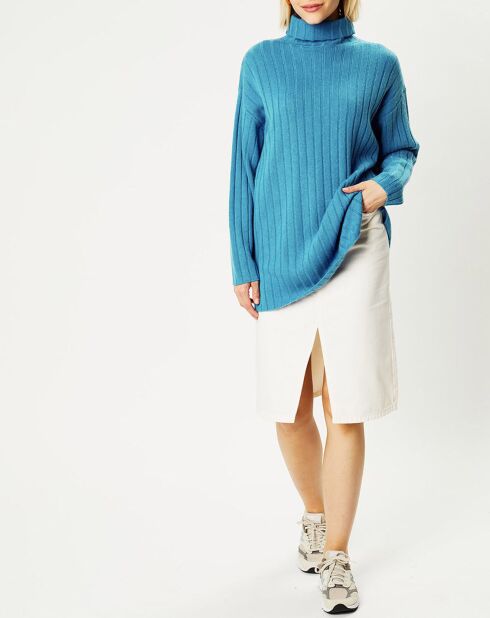 Pull en Laine & Cachemire Diva col roulé bleu