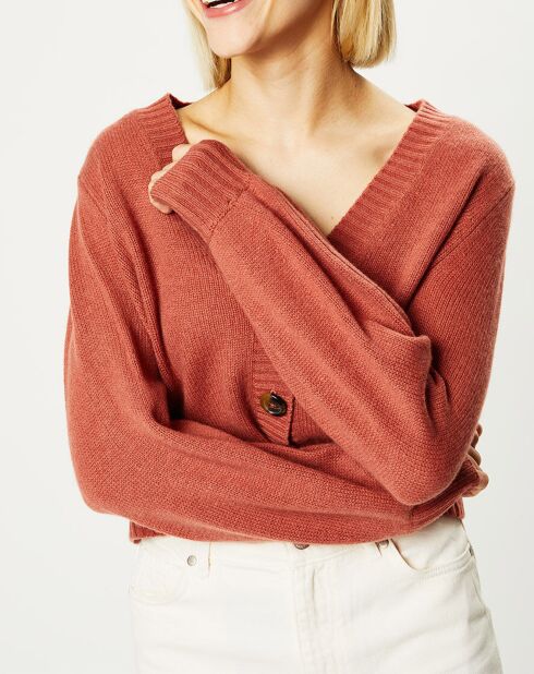 Cardigan 100% Cachemire Dimitri col V vieux rose