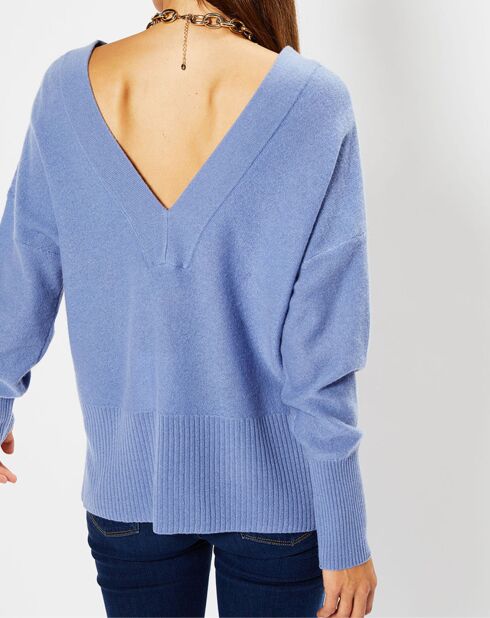 Pull 100% Cachemire Frani col V bleu lavande