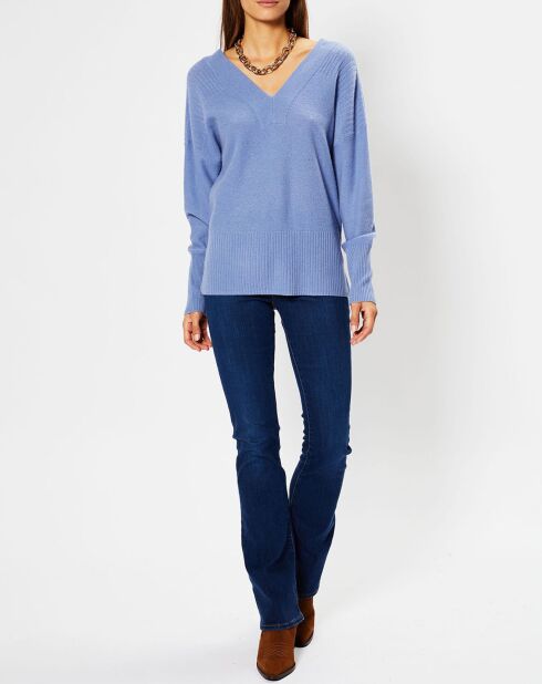 Pull 100% Cachemire Frani col V bleu lavande
