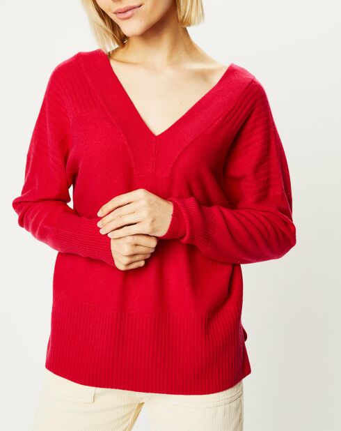 Pull 100% Cachemire Frani col V rose foncé
