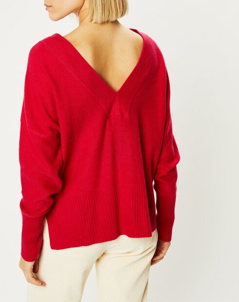 Pull 100% Cachemire Frani col V rose foncé
