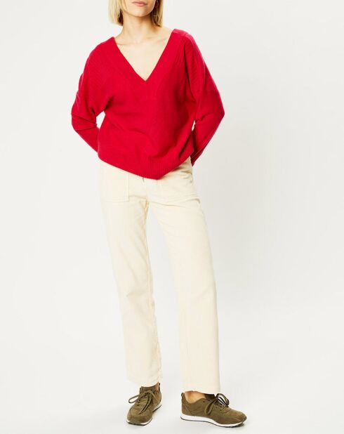 Pull 100% Cachemire Frani col V rose foncé