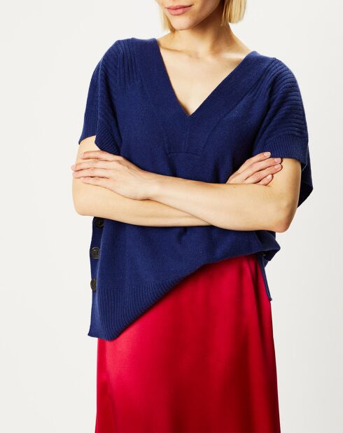 Pull 100% Cachemire Folie manches courtes bleu foncé