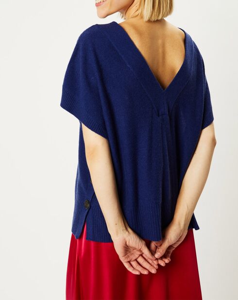 Pull 100% Cachemire Folie manches courtes bleu foncé