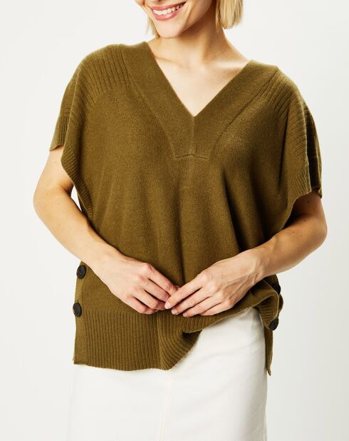 Pull 100% Cachemire Folie manches courtes kaki