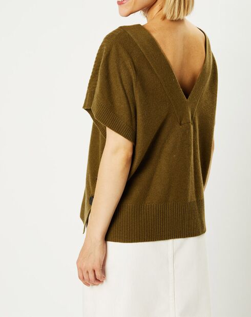 Pull 100% Cachemire Folie manches courtes kaki