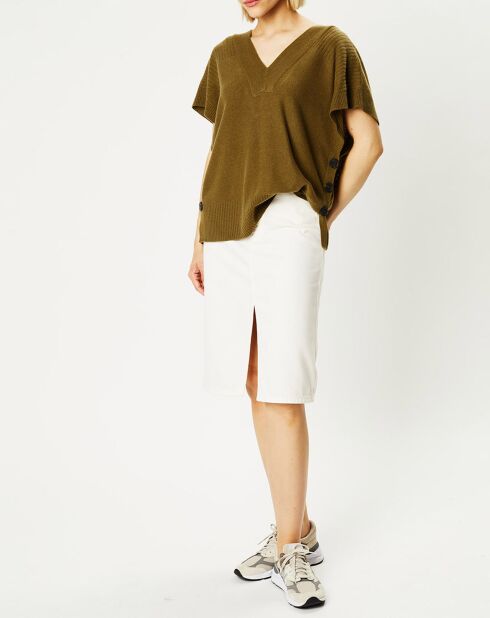 Pull 100% Cachemire Folie manches courtes kaki