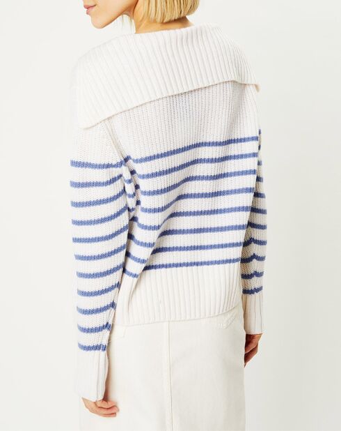 Pull polo en Laine & Cachemire Fano à rayures bleu/écru