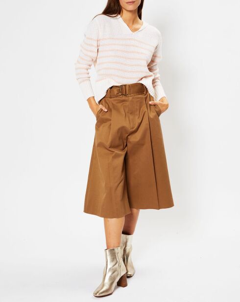 Pull polo en Laine & Cachemire Fano à rayures écru/rose