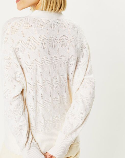 Cardigan en Laine & Cachemire Fabiola ajouré col V écru