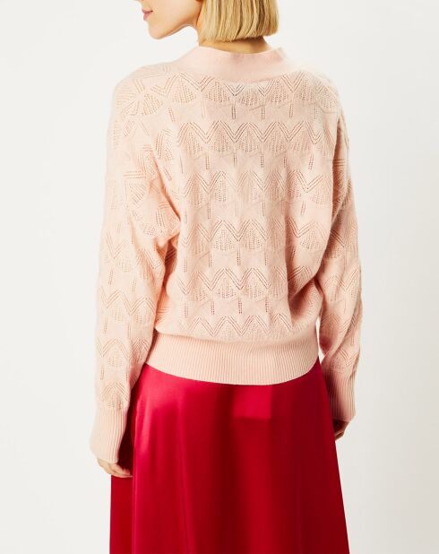 Cardigan en Laine & Cachemire Fabiola ajouré col V rose clair