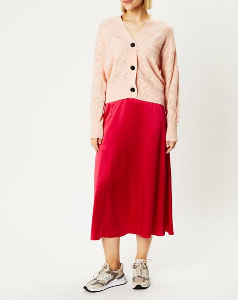 Cardigan en Laine & Cachemire Fabiola ajouré col V rose clair