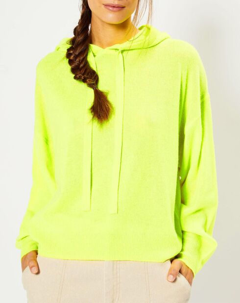 Pull à capuche en Laine & Cachemire Soug jaune fluo