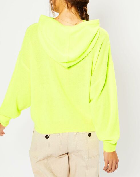 Pull à capuche en Laine & Cachemire Soug jaune fluo