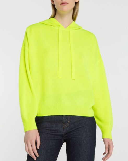 Pull à capuche en Laine & Cachemire Soug jaune fluo