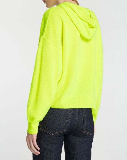 Pull à capuche en Laine & Cachemire Soug jaune fluo