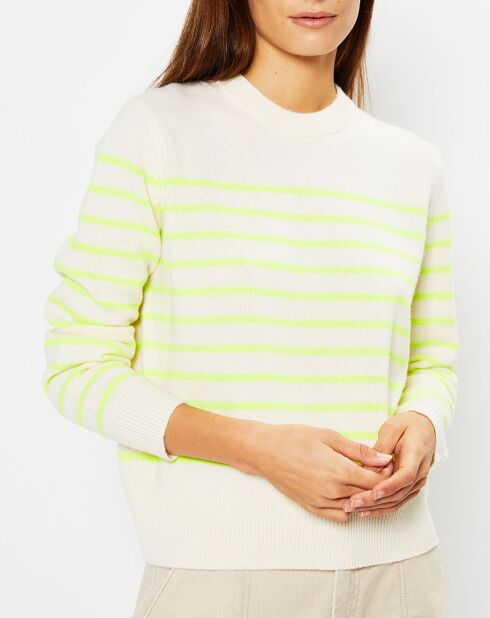 Pull en Laine & Cachemire Sadi marinière col rond écru/jaune