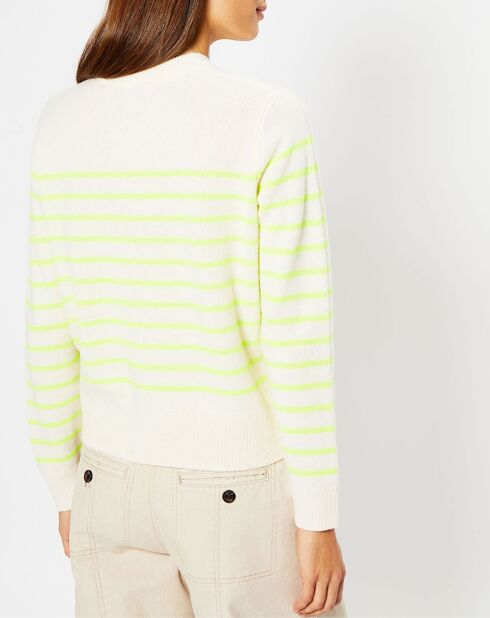Pull en Laine & Cachemire Sadi marinière col rond écru/jaune