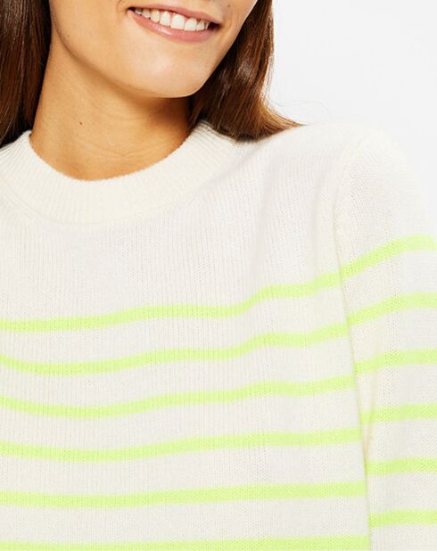 Pull en Laine & Cachemire Sadi marinière col rond écru/jaune