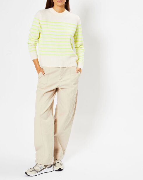 Pull en Laine & Cachemire Sadi marinière col rond écru/jaune