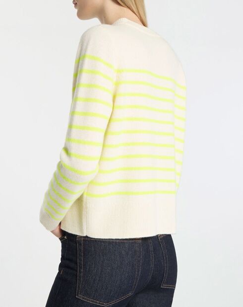 Pull en Laine & Cachemire Sadi marinière col rond écru/jaune