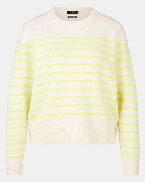 Pull en Laine & Cachemire Sadi marinière col rond écru/jaune