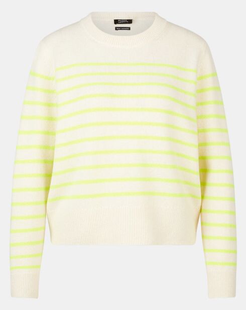 Pull en Laine & Cachemire Sadi marinière col rond écru/jaune