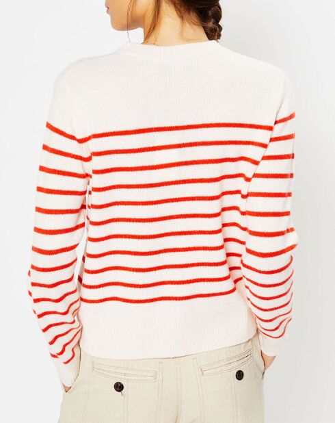 Pull en Laine & Cachemire Sadi marinière col rond écru/orange