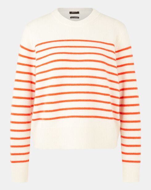 Pull en Laine & Cachemire Sadi marinière col rond écru/orange