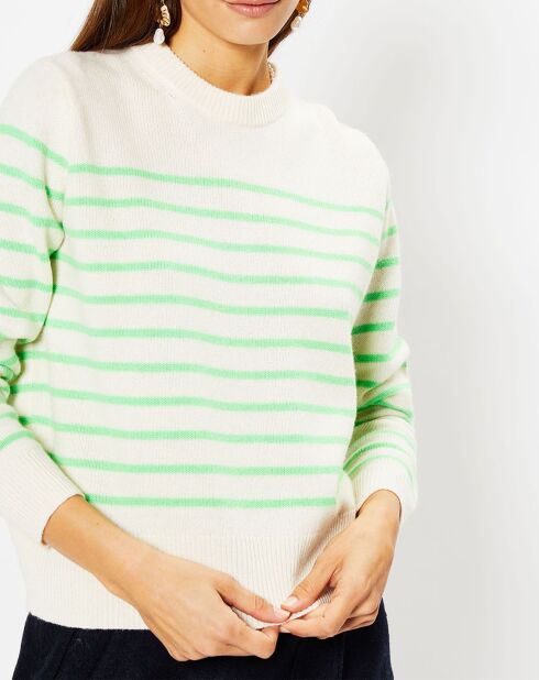 Pull en Laine & Cachemire Sadi marinière col rond écru/vert